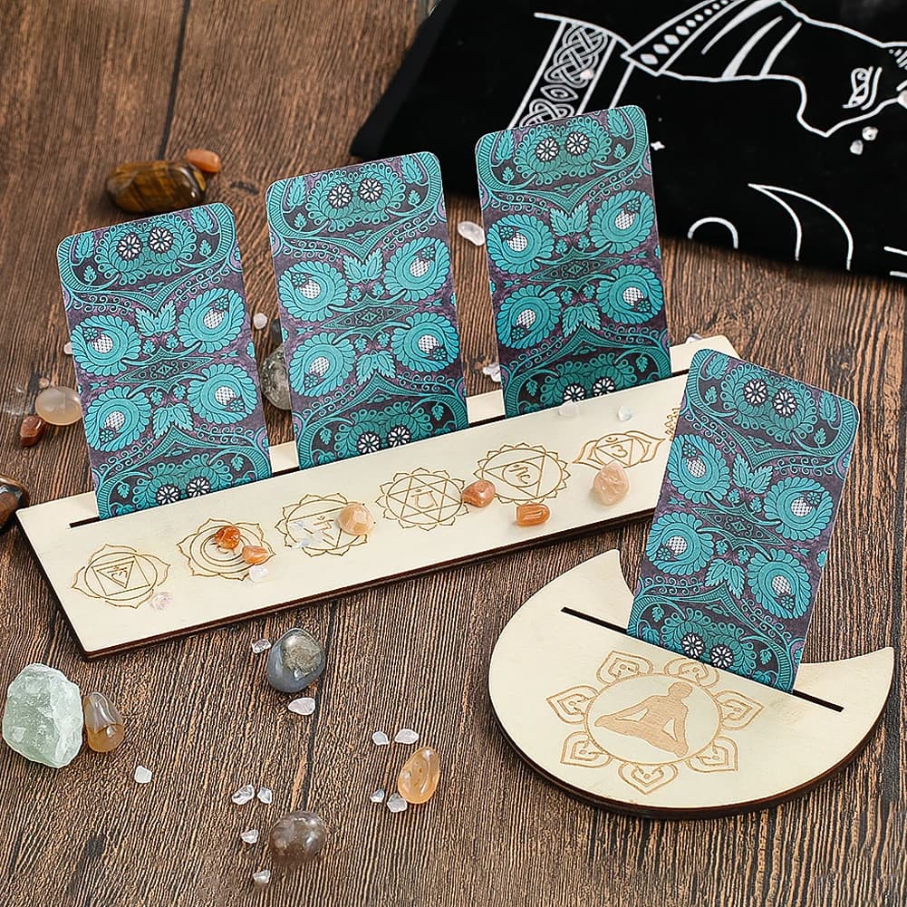 Wooden Tarot Card Holder with Moon Phase Seven Chakras Altar Witchcraft Supplies Home Desktop Ornament Decoration Accessories