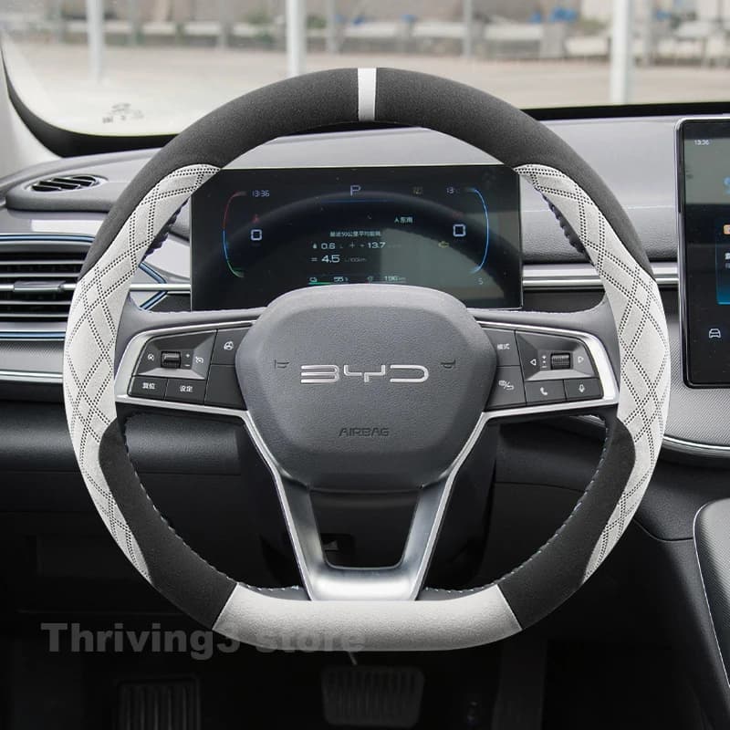 Suede Warm Car Steering Wheel Cover For BYD Seal U/Sealion 6/Song Plus Shark 6 Winter Warm Covers For Covers Auto Accessories