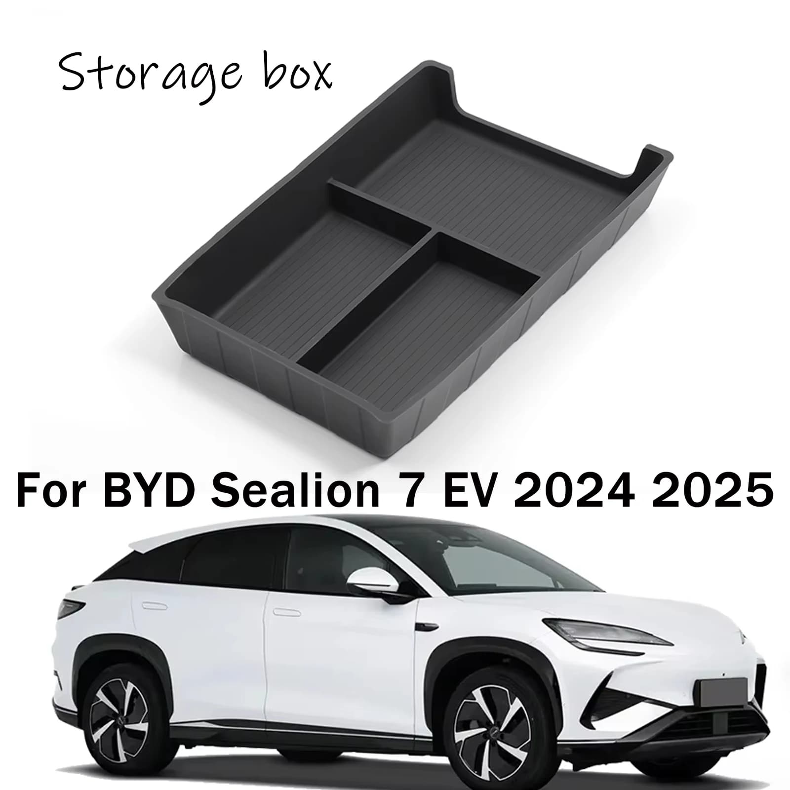 Center Console Lower Storage Box Car Tray TPE Organizers Accessories Tidying Black For BYD Sealion 7 EV 2024 2025