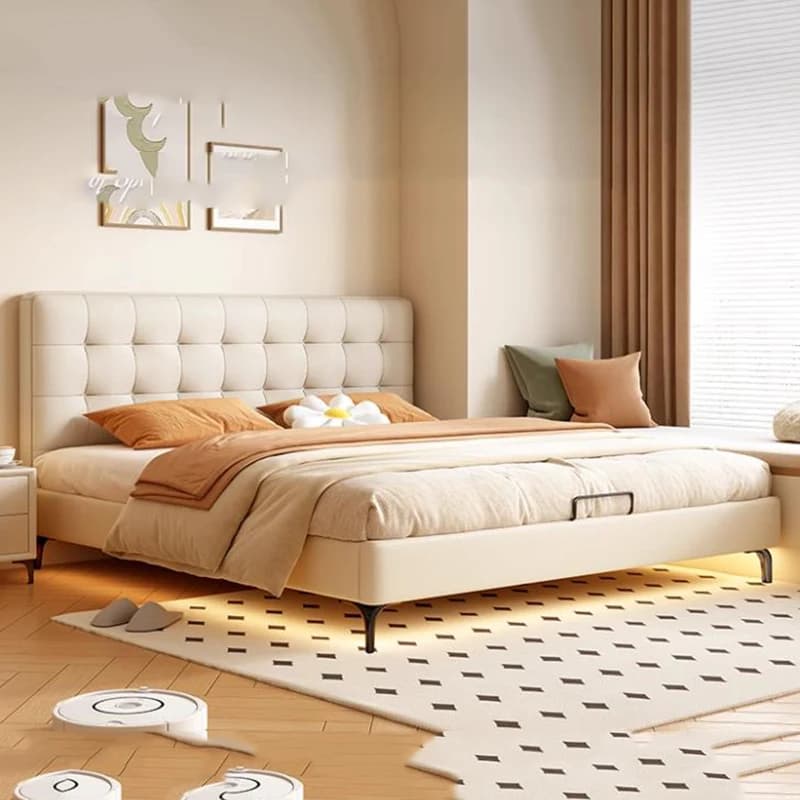 Frame Bedroom Bed Leather Design Storage Space Saving Bed Sleeping Floor Massage Modern Headboards Beliche Unique Furniture