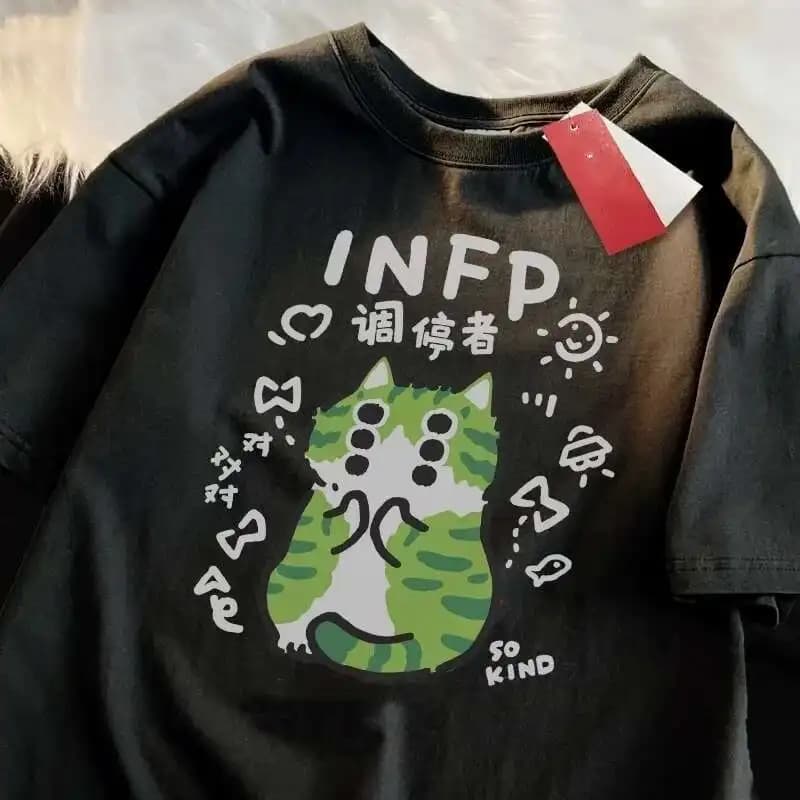 INFP Character Artwork Mens Tee Shirt Modern Street Fashion Cotton Oversized Tshirt Trendy Unisex Clothing Youth Culture Apparel