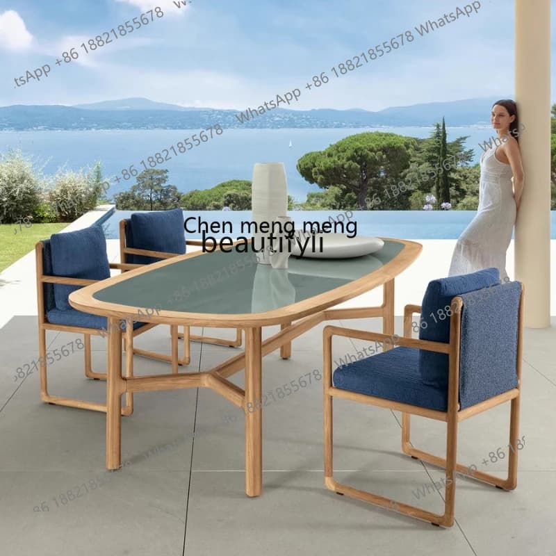 Outdoor tables and chairs courtyard garden rattan chairs outdoor leisure hotel, waterproof and sunscreen balcony, open-air teak