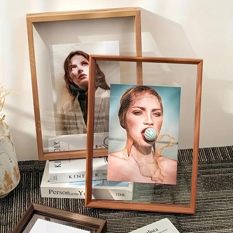 Dual-Sided Transparent Acrylic & Wood Vintage Photo Frame Home Decor,Christmas,Birthdays,Desktop Plant Display,Office Wall Decor