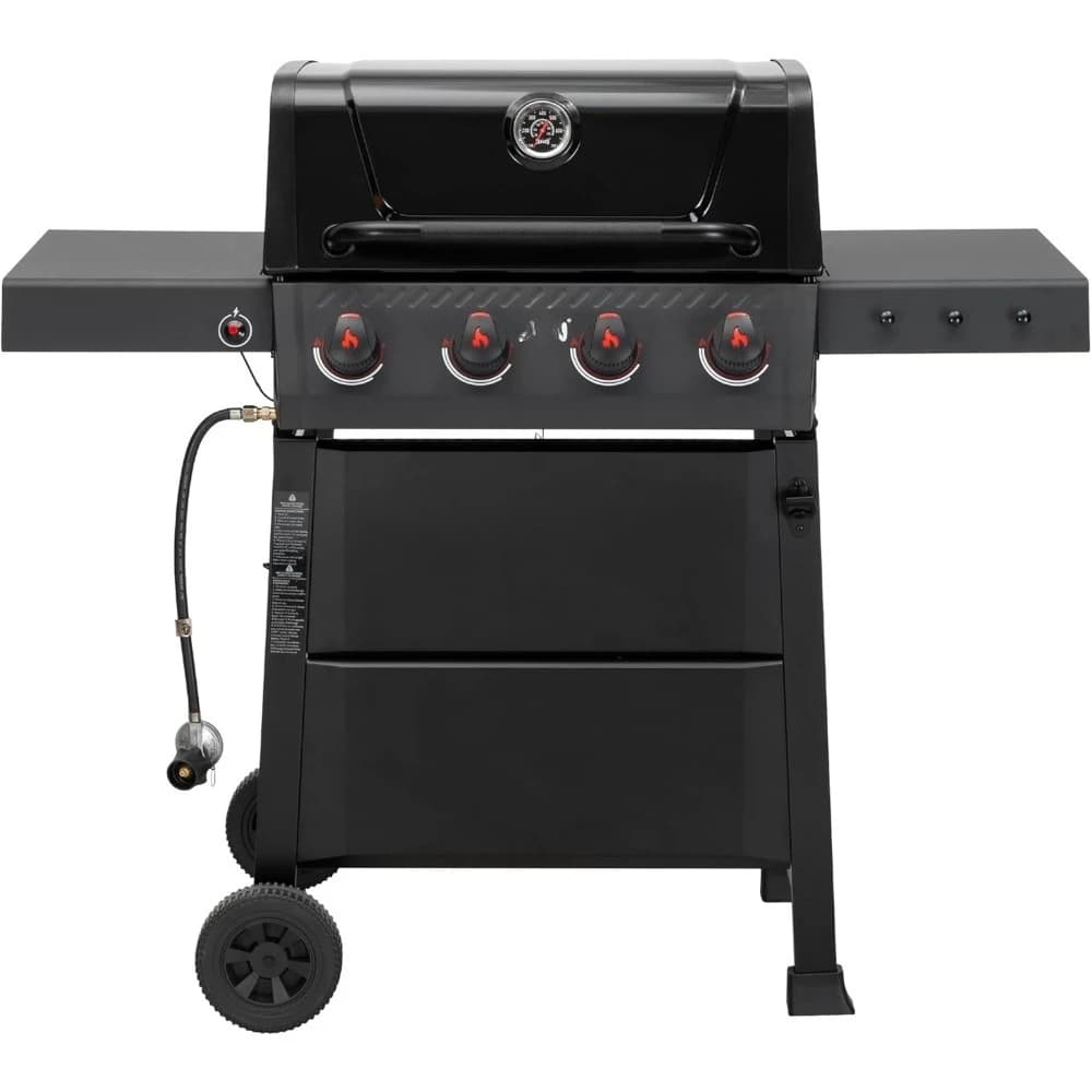 dual side tables, outdoor bbq grill with enameled coated chamber body for backyard