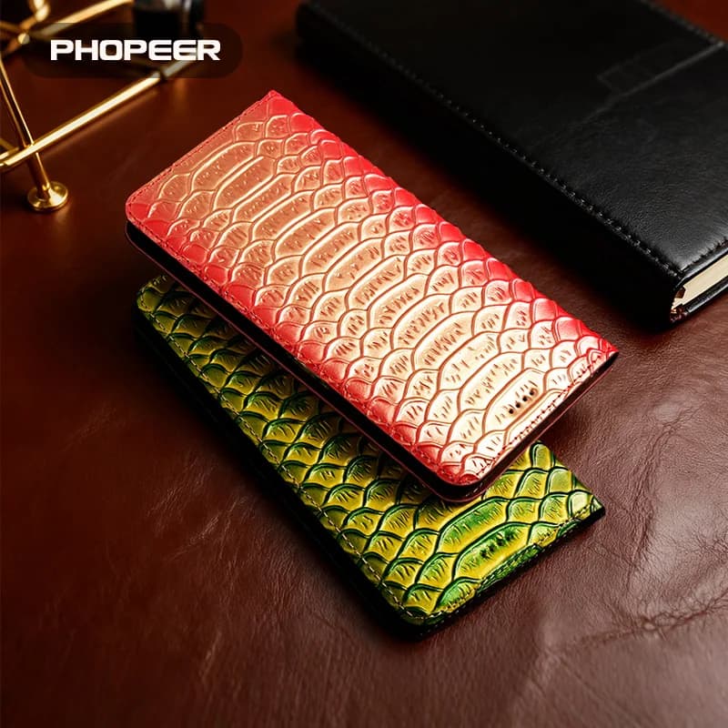Luxury Genuine Leather Case for iPhone  X XS XR 7 8 Plus SE(2020) 6 6S 5 Max Flip Phone Case Dragon scale pattern