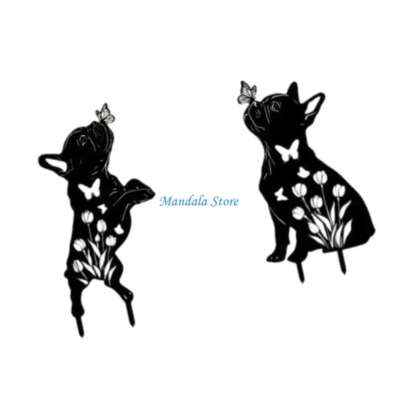 U2JC 2Pcs Black Dog Kisses Butterflies Garden Stakes Acrylic Yard Decoration For Patios