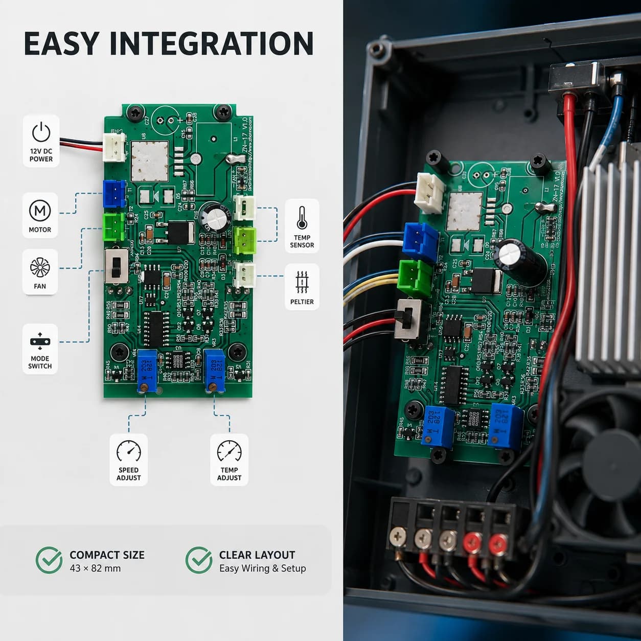 For Tools Instruments Accessories Kit SetZhonNa 12V Control Board 43x82mm Multi-Port PCB Module with Dual Trimmers Slide Switch