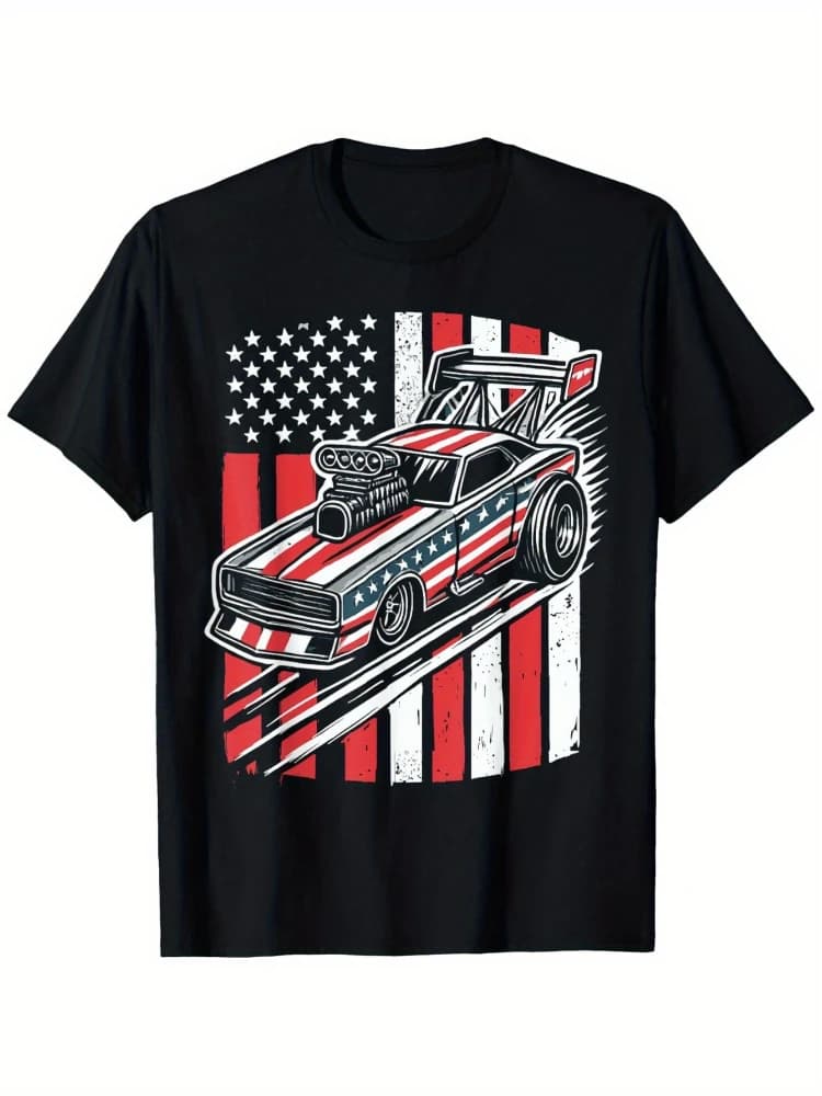 Driver, car, national flag design-100% cotton summer O-neck short sleeve casual printed men's T-shirt.