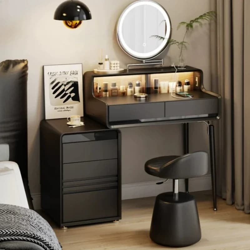 Shelves Storage Dressing Tables Black Combo Beauty Space Saving Makeup Table Modern Chair Comoda Para O Quarto Furniture Room
