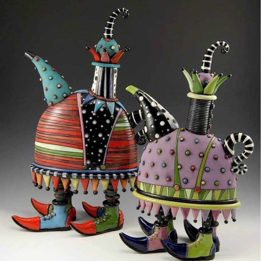Whimsical Colorful Teapot Resin Figurine Creative Art Statue Home Desktop Ornament Decorative Craft Living Room Table Display