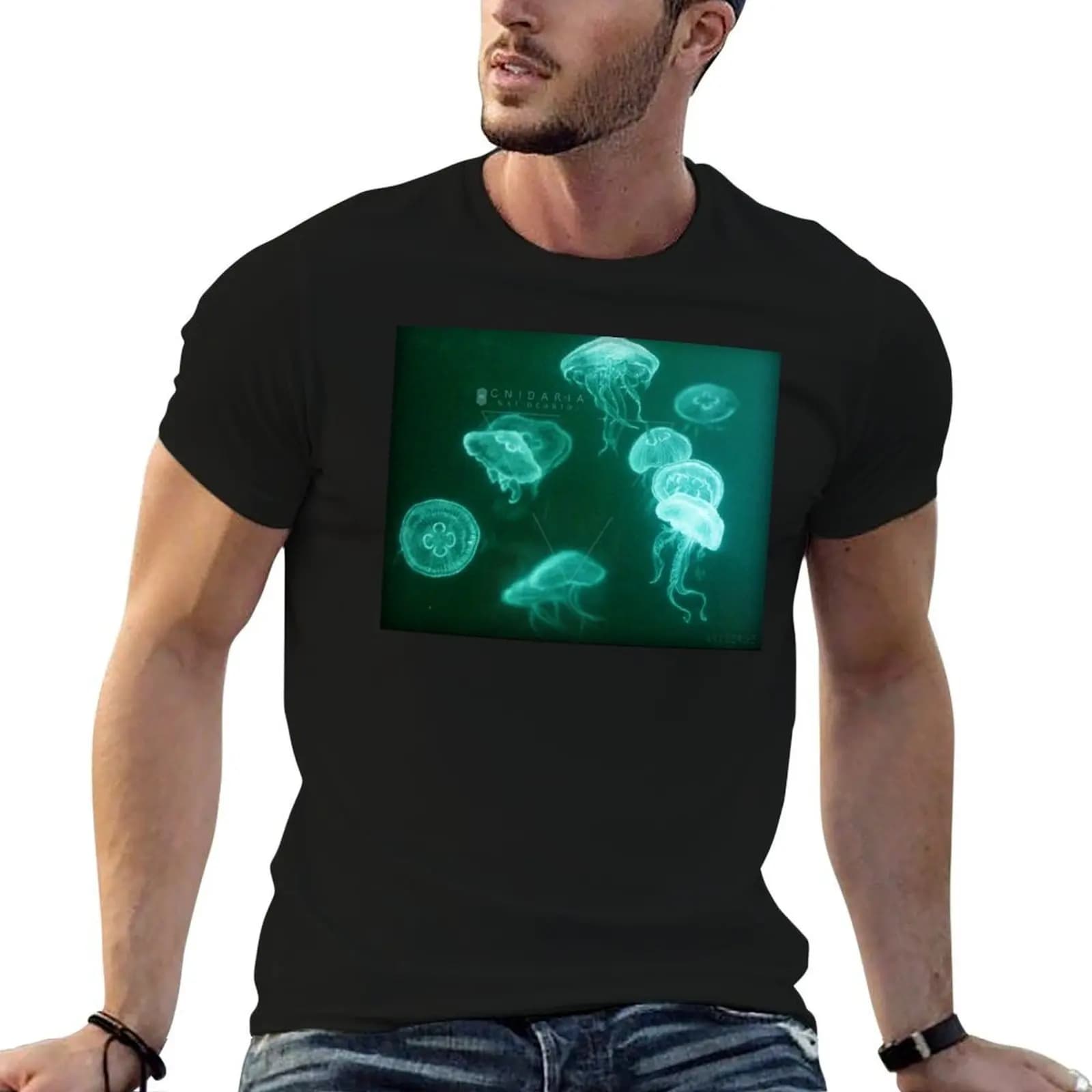 Jellyfish white pencil drawing T-Shirt plus size tops funny shirt cotton mens big and tall t shirts