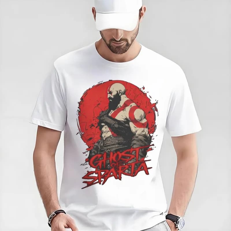 Retro Kratos God of War Videogame Gift T-Shirt Vintage Spartan warrior Graphic Clothes 0330 100% cotton printed Large size Tops
