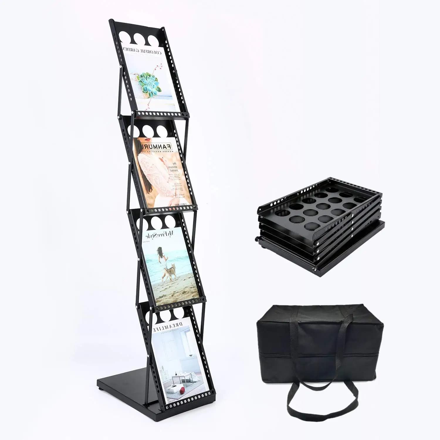 4-Tier Brochure Literature Display Floor-Stand Rack,Portable Collapsible Design with Carry Bag,Offices,Retail Stores