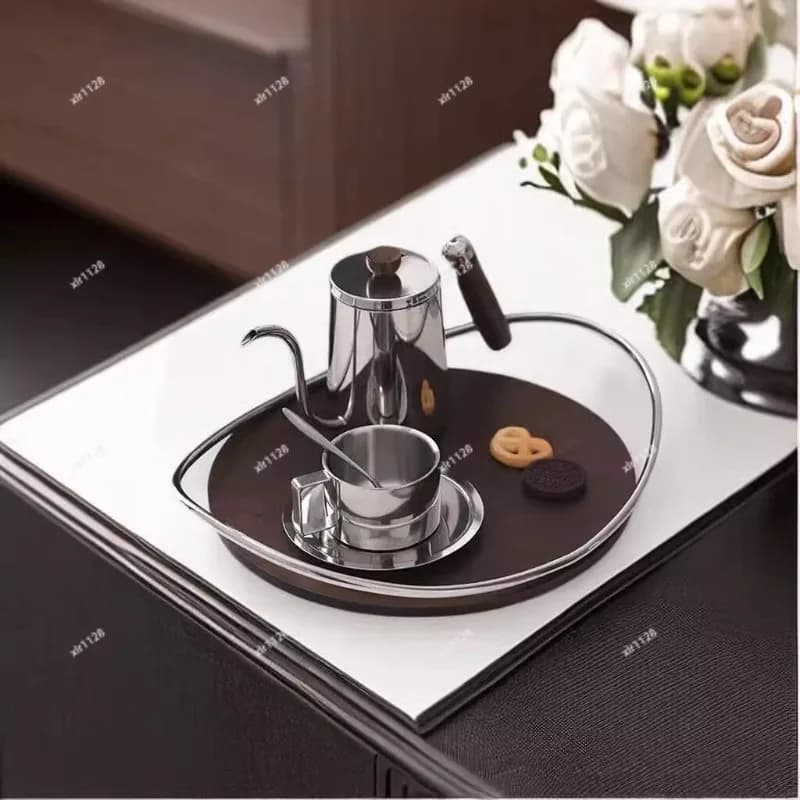 High-End Stainless Steel Serving Tray Exquisite Coffee Dessert Plate For Home Afternoon Tea Table Decor