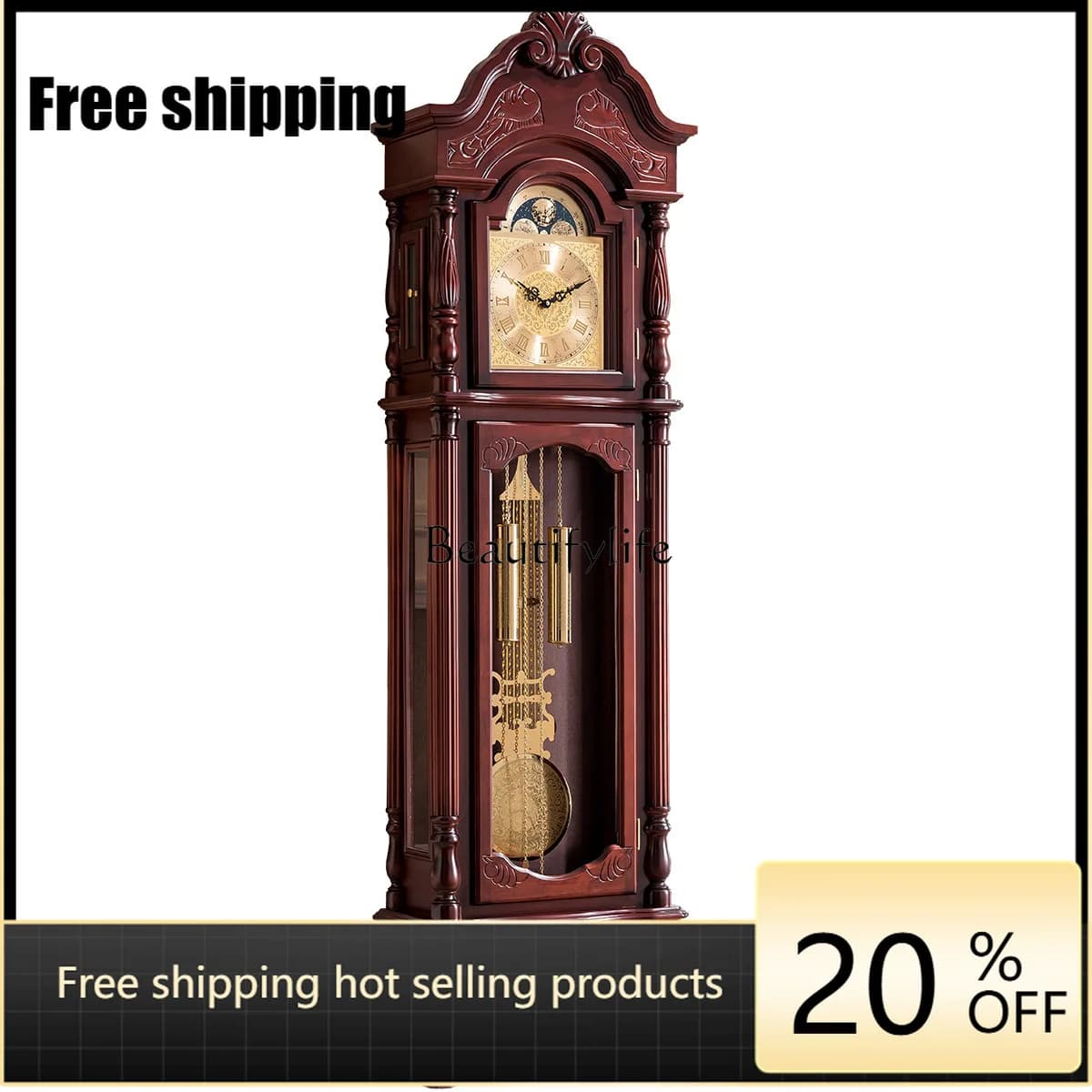 Factory Customization..Solid wood mechanical seat clock European floor-to-ceiling living room ornament retro pendulum clock