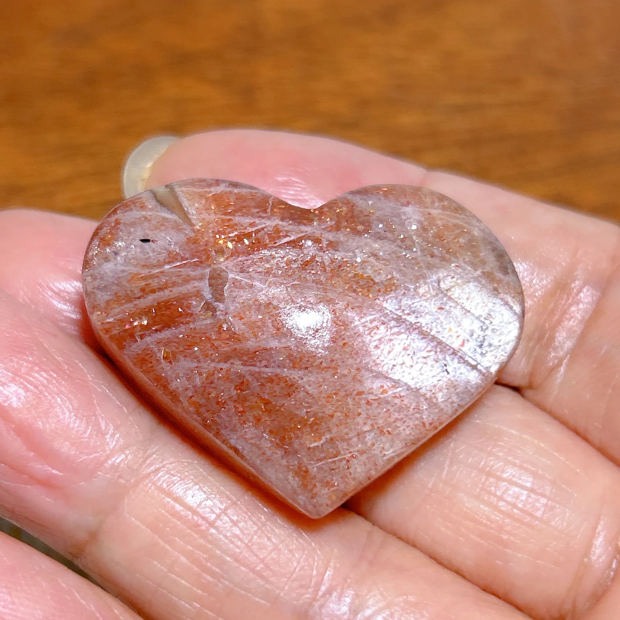 Natural Crystal Gem Sunstone Heart Rainbow Flashy Gemstones Healing Mineral Energy Stone Reiki Home Decorations Gift