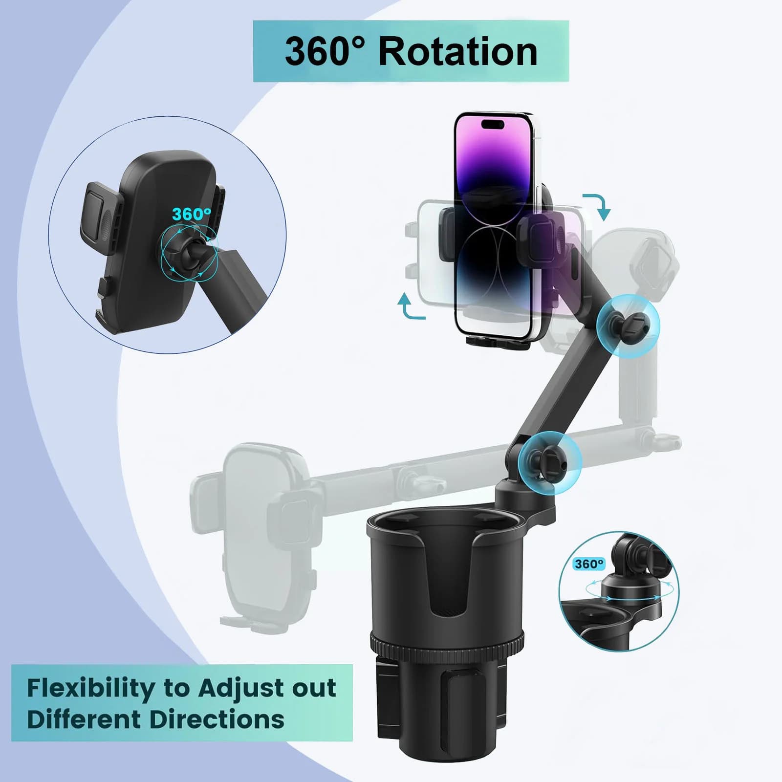 Car Cup Holder Expander 360°Rotation Phone Holder For Car Adjustable Multifunctional Super Large Cup Body Car Cup Holder Stand