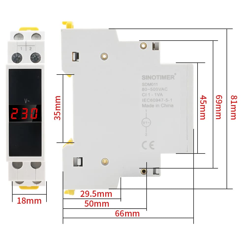 SDM011 Digital Display Voltmeter AC 80-500V Modular Rail Type AC Single-phase Electronic Electrical Instrument Voltage Meter