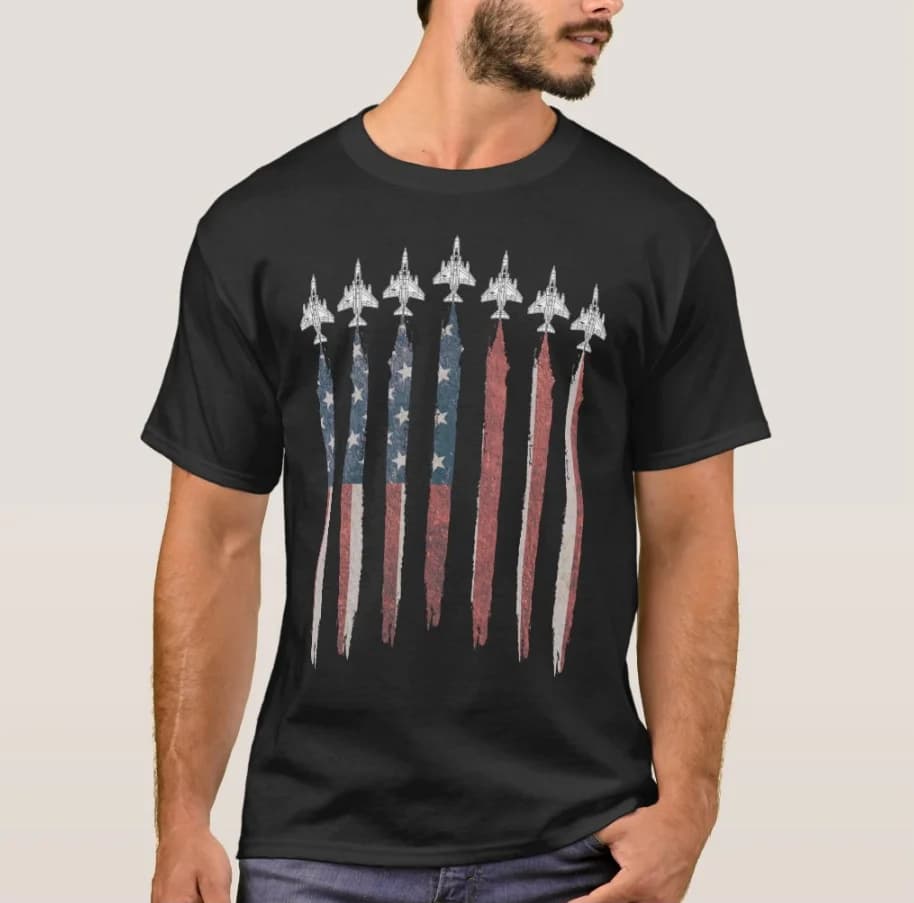 F4 Phantom Fighter Jet USA Flag F-4 4th of July Men T-Shirt Short Sleeve Casual 100% Cotton O-Neck Summer Tees
