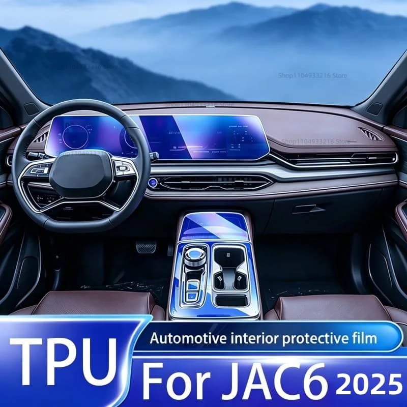Transparent TPU Protective Film Anti-scratch For JAC 6 2025 Car Interior Center Console Dashboard Navigation Pre-cut PPF