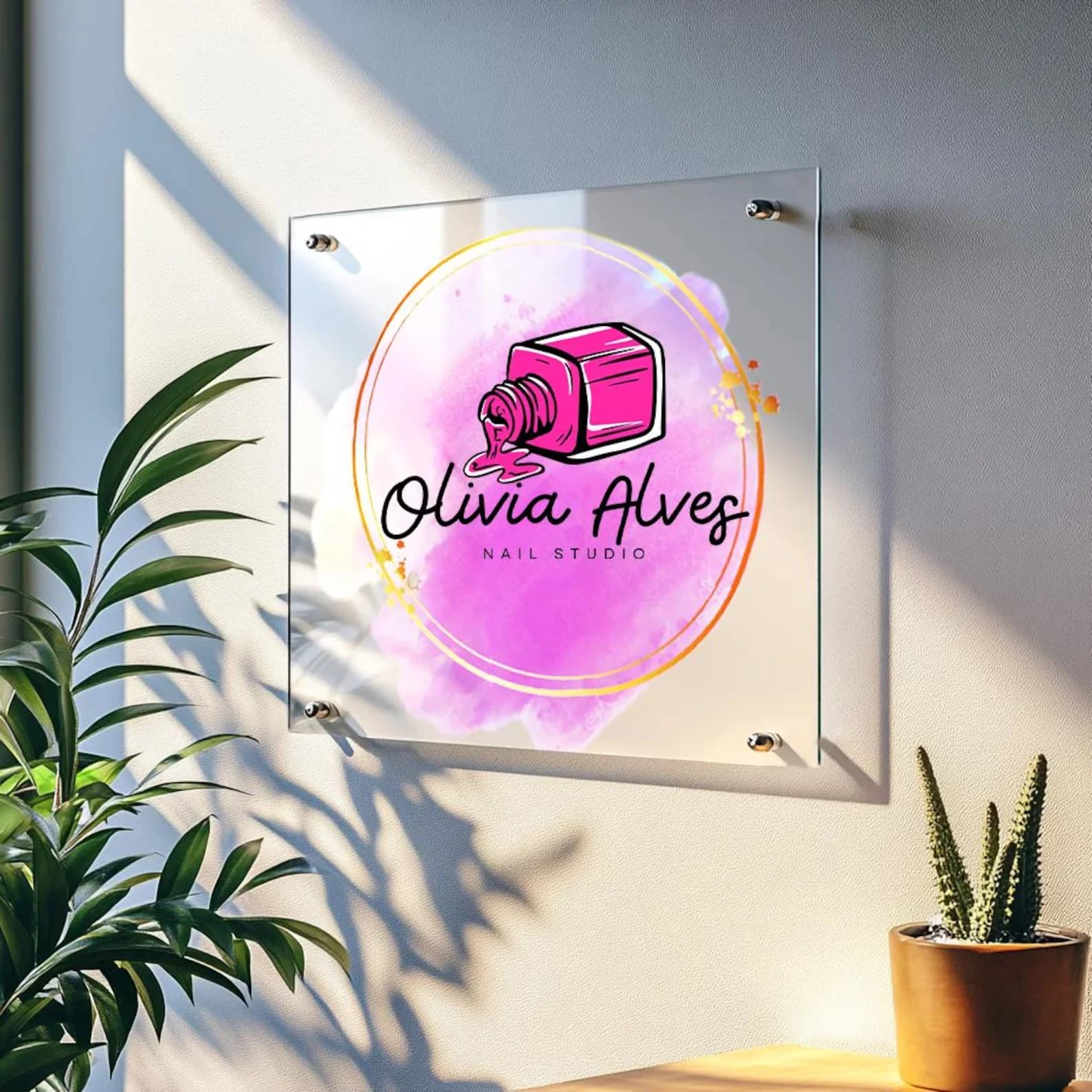 Custom Square Acrylic Business Logo Sign Clear Floating Sign Wall and Door Office Sign UV Print Rectangular Business Plaque