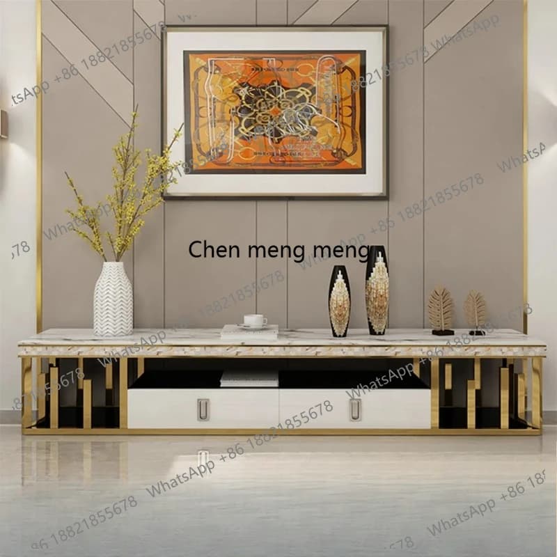 Cabinets Living Room Table TV Stand Drawers Natural Marble Stainless Steel Seashell Modern Sticking Arredamento Furniture Salon