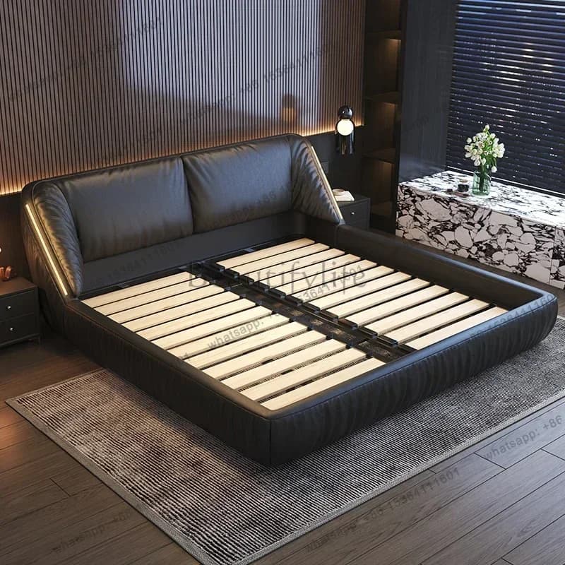 LJY Camas Furniture King Size Genuine Leather Double Bed 180x200cm Modern Minimalist And Bedroom Beds And Bed Frames 2 People