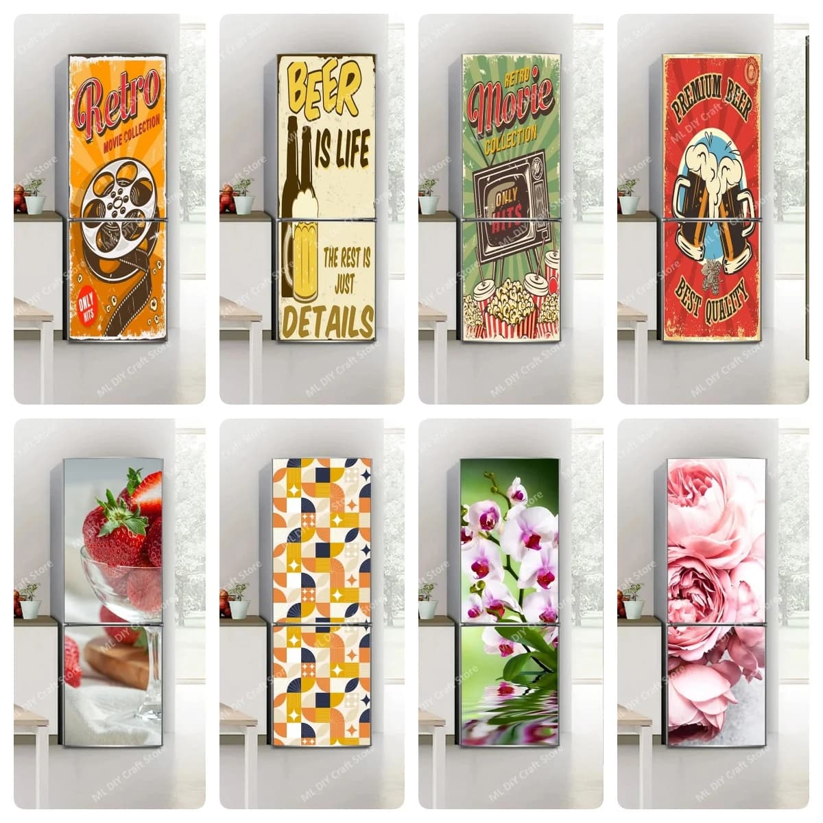 Plum Blossom Crane Scenery Refrigerator Stickers Waterproof Traditional Chinese Art Wrap for Kitchen Appliance Wardrobe Decor