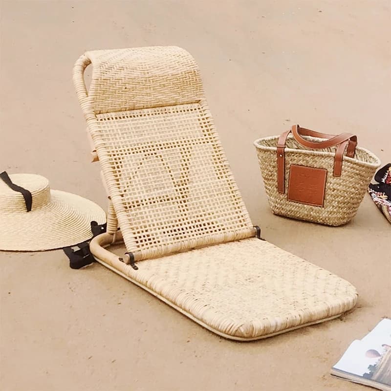 Nordic Beach Chair Backrest Chair Tatami Portable Camping Leisure Rattan Chair Multi-functional Folding Recliner