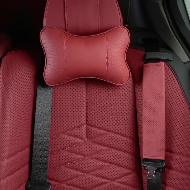 Luxury Car Neck Pillow For Porsche Cayenne Macan Soft PU Leather Headrest Pillows Seat Belt Cover Cushion Auto Seat Accessories
