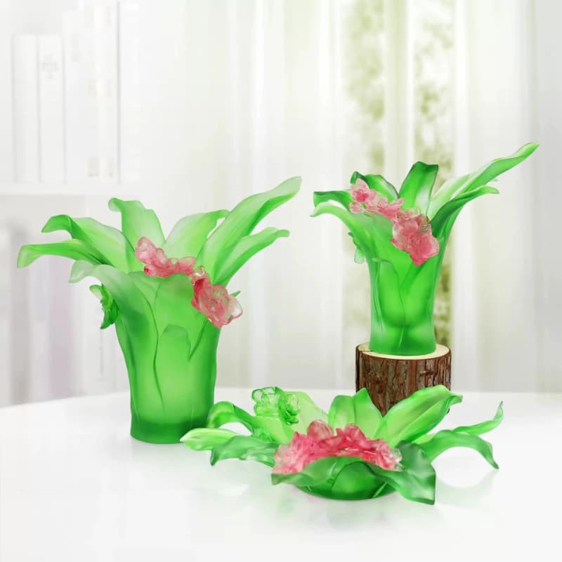 Glazed Phalaenopsis vase crystal handicraft ornament living room flower arrangement simulation flower decoration modern