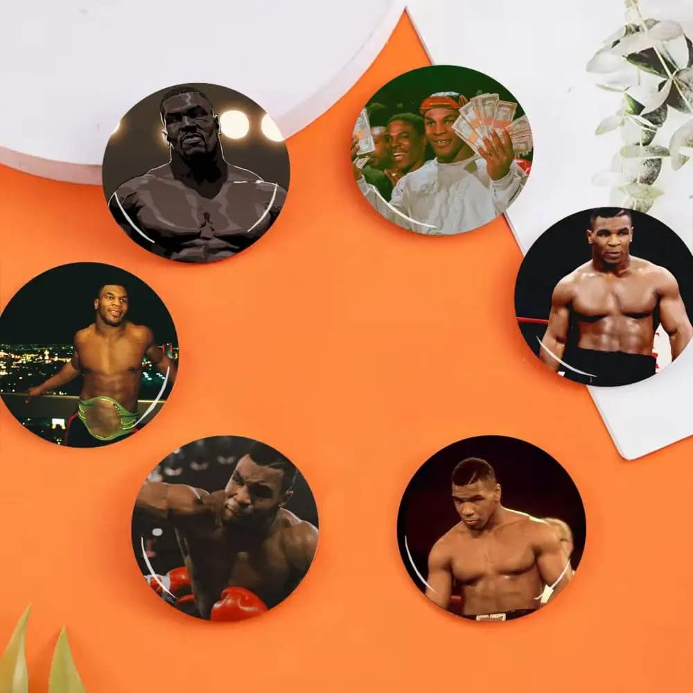 Mike Tyson Boxer Man 25 32 44 58 75mm Circular Buttons Brooches Lapel Clips Trendy Ornament Festive Souvenir Present