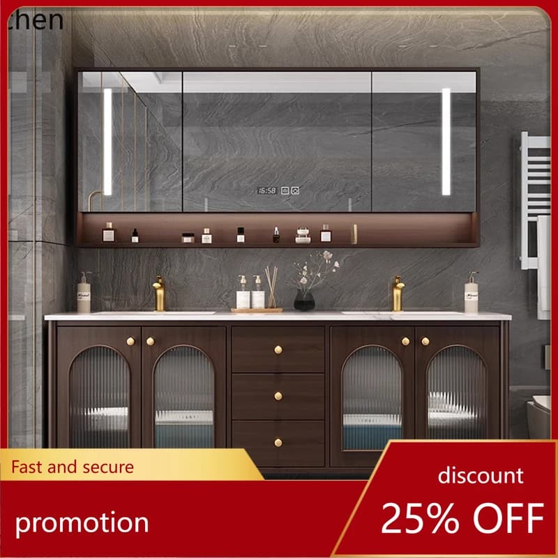 ZML bathroom cabinet combination oak floor-to-ceiling rock slab double basin washbasin cabinet washbasin basin toilet
