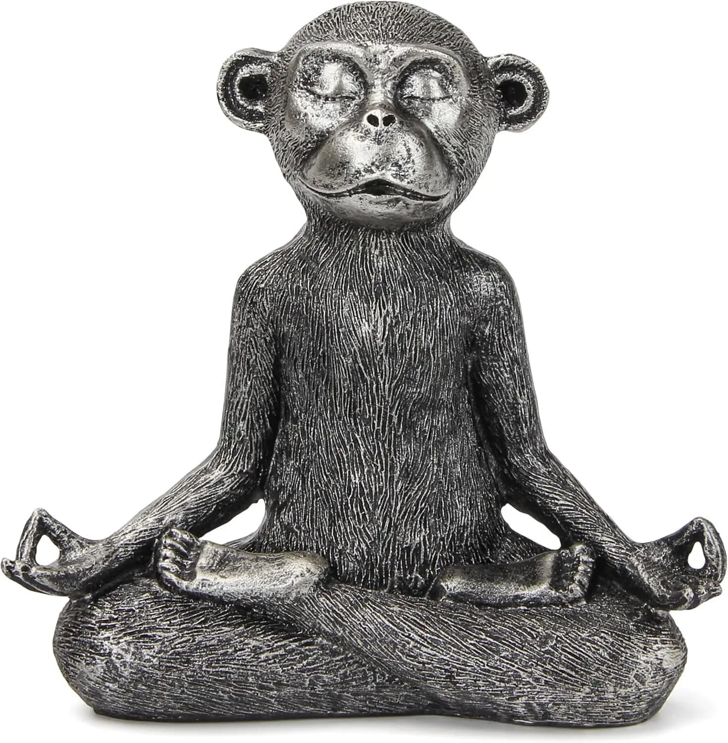 Monkey Meditation Yoga Decor Zen Monkey Statue for Home Office Decoration | Resin Silver-grey Yoga Monkey Spiritual Bookshelf De