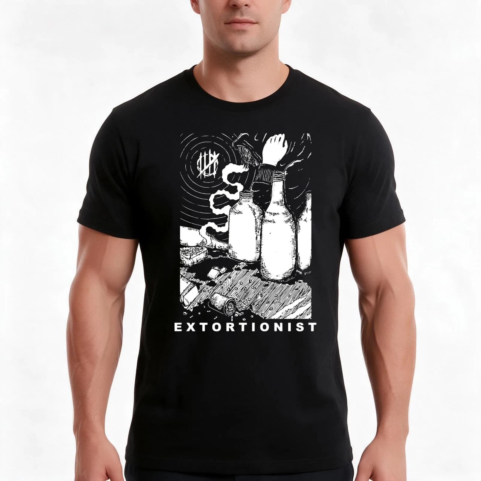 Extortionist Band T-Shirt, Summer Casual Cotton Tee, Oversized Streetwear Tops, Vintage Graphic Print, Loose Fit Short Sleeve