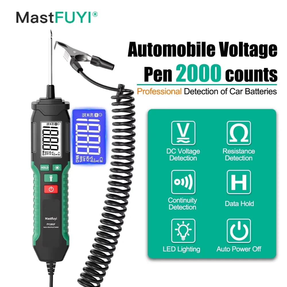 MASTFUYI Professional Auto-Identification Automotive Test Light, Auto-Ranging 3V to 100V DC for Car/Truck/EV, with Continuity