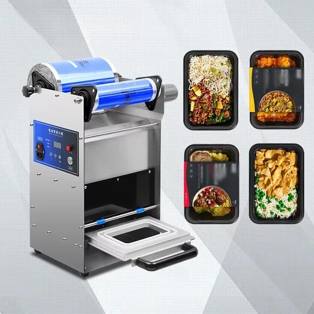 Electric Semi-Automatic Tray Sealing Machine For Fast Food Beverages Commodities For Cup Bowl Box For Roller Film Tray Sealing