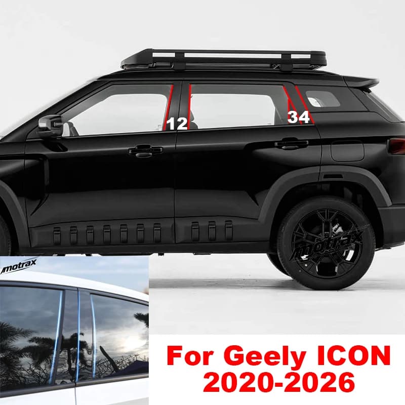 Car B C Pillar Stickers PC Window Cover for Geely ICON 2020-2026 Auto Central Middle Bright Decoration Pillar Accessories
