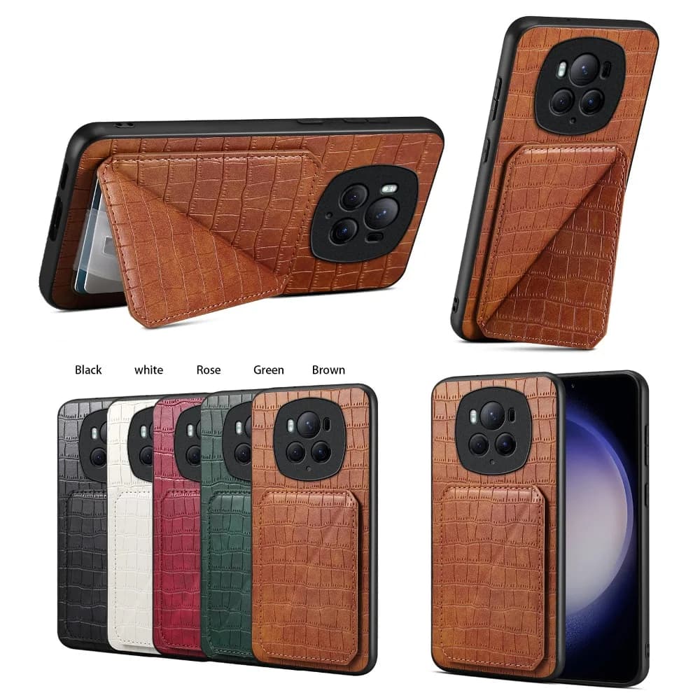 Solid Color Leather Stand Phone Case for Huawei Honor Magic5 6 7 90 100 Pro with Back Card Slots