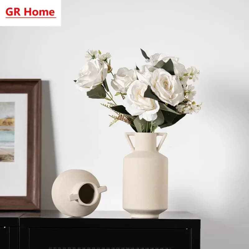 Vintage-style elegant home decor craft: plain white ceramic small vase