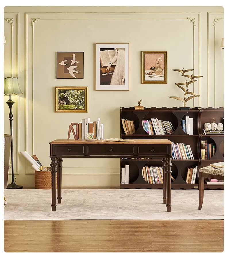PYH retro simple light luxury all solid wood desk writing computer desk home study teak