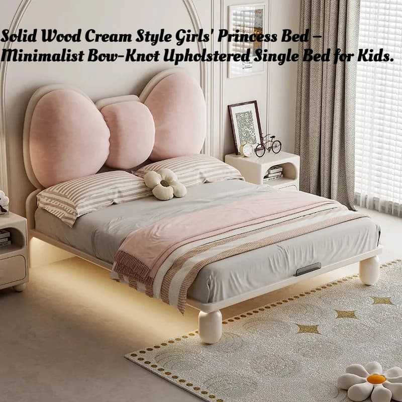 Cream Style Children's Bed Kids Minimalist Bedroom Soft Bag Princess Bed Single Headboard Luxury Camas House Accessories