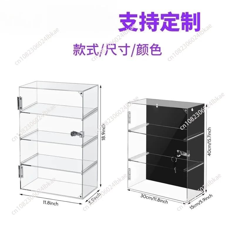 3-Tier Acrylic Display Cabinet with Lock Wall-Mounted Dustproof Storage Organizer for Figurines Jewelry Cosmetics