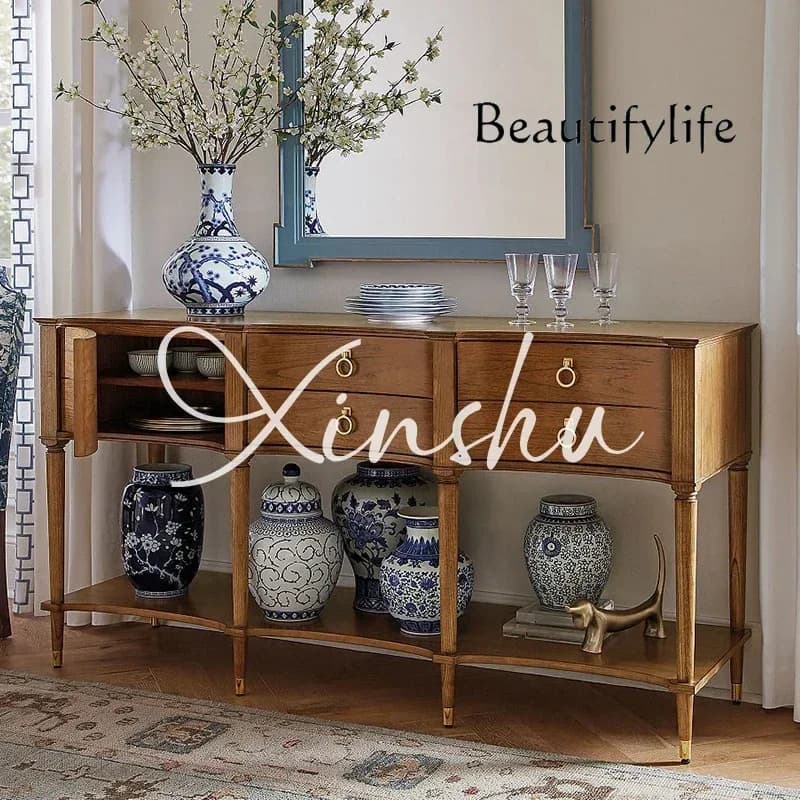 ZL  French Key Entrance Cabinet, Front Door Shoe Cabinet, American Entrance Table, Living Room Solid Wood Dining Side Cabinet