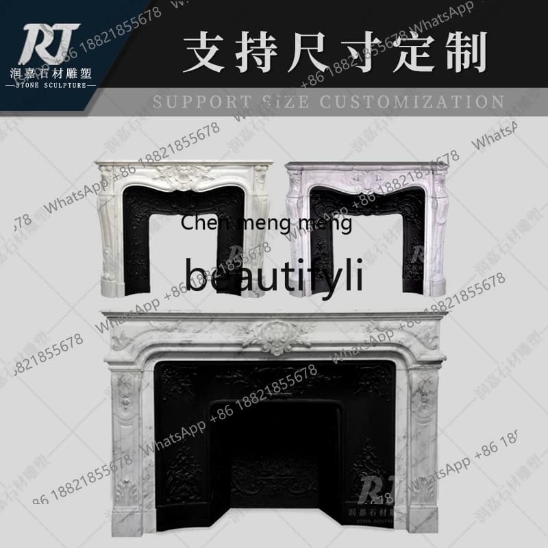 2003French fireplace marble mantel retro living room TV background wall decoration customization