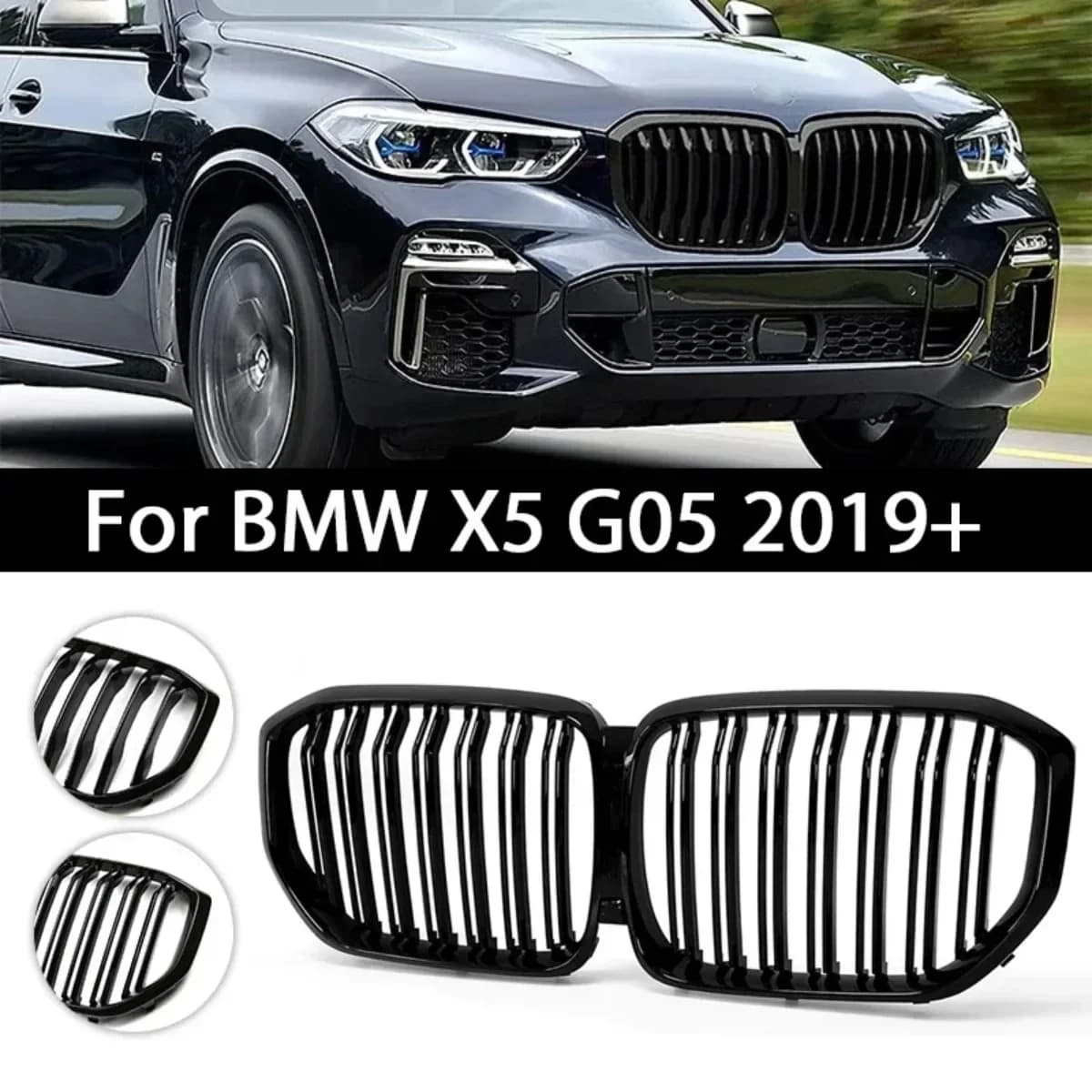 Car Front Kidney Grill for BMW X5 G05 2019-2023+ Grillez Racing Grills Gloss Black Grille Auto Accessories Double Line