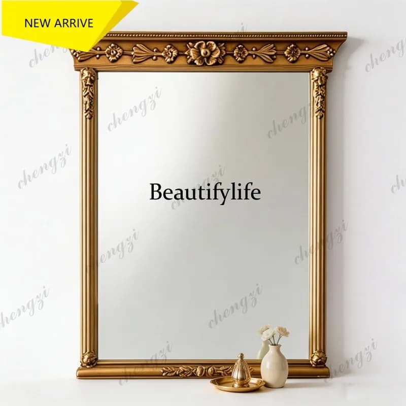M178 French retro wall decorative mirror background wall carved wall hanging makeup mirror bathroom mirror