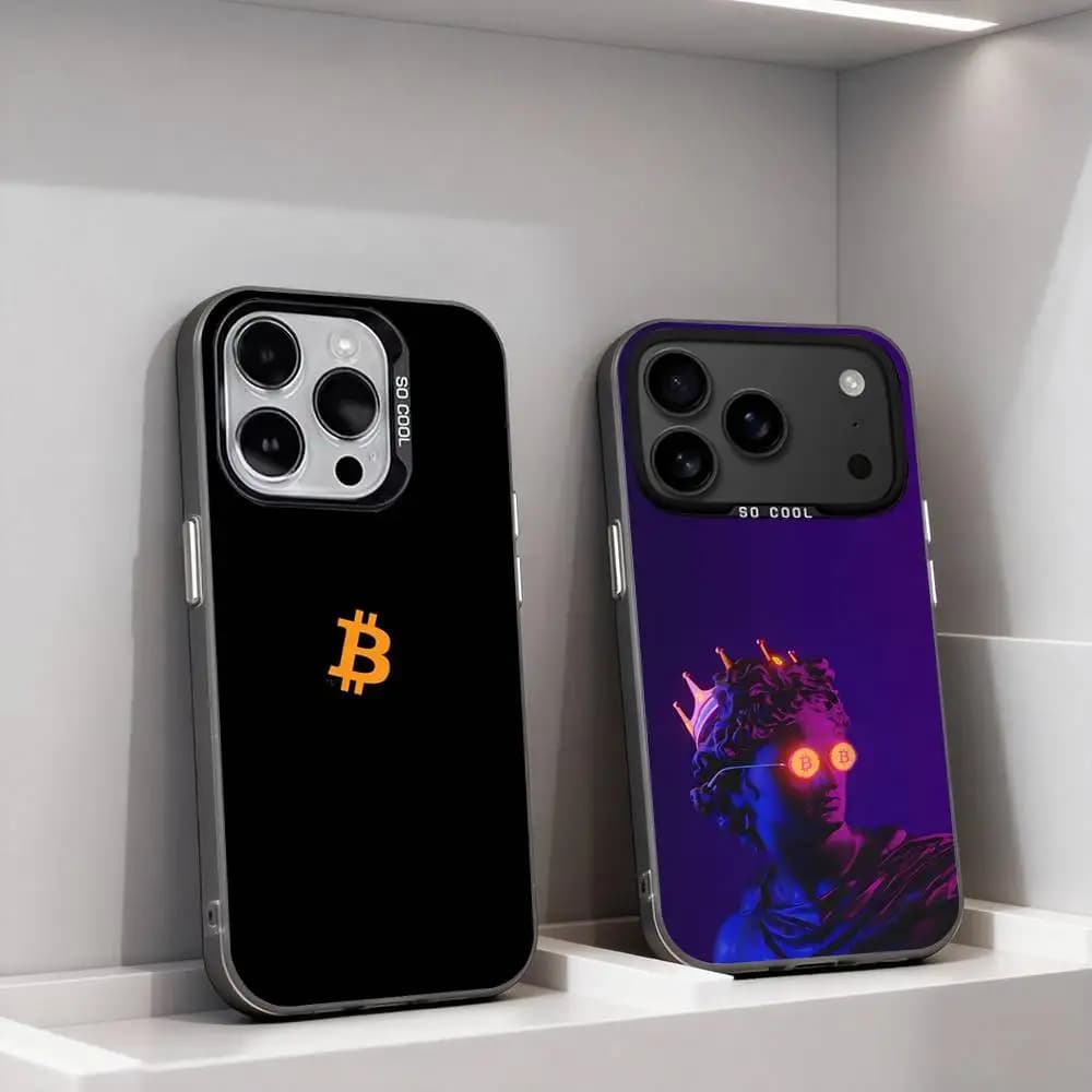 Bitcoin Pattern Phone Case For iPhone 17,16,15,14,13,12,11,Pro,XS,Max,Plus,Mini,SE4,E Black Matte Shockproof Cover