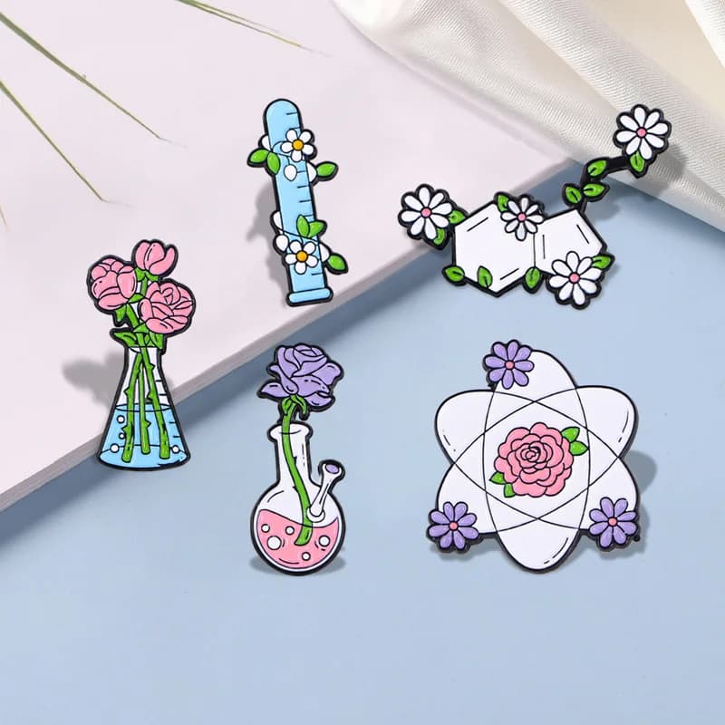 Creative Floral Chemical Bottle Design Brooch Rose Alloy Cartoon Badge Pin DIY Clothes Bags Hat Scarf T-shirt Jeans Decoration