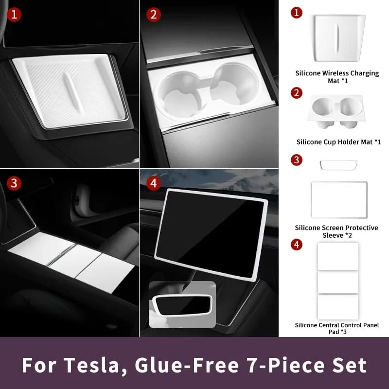 For Tesla Model Y Juniper / Model 3 Highland Silicone Interior 7‑Piece Set Center Console Armrest Box Protective Auto Accessory